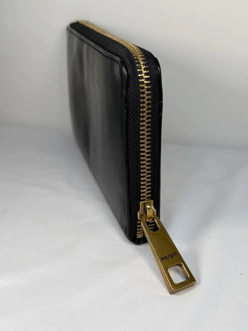 MARGOT NY Black Leather Gabby Zip-Around Large Wallet